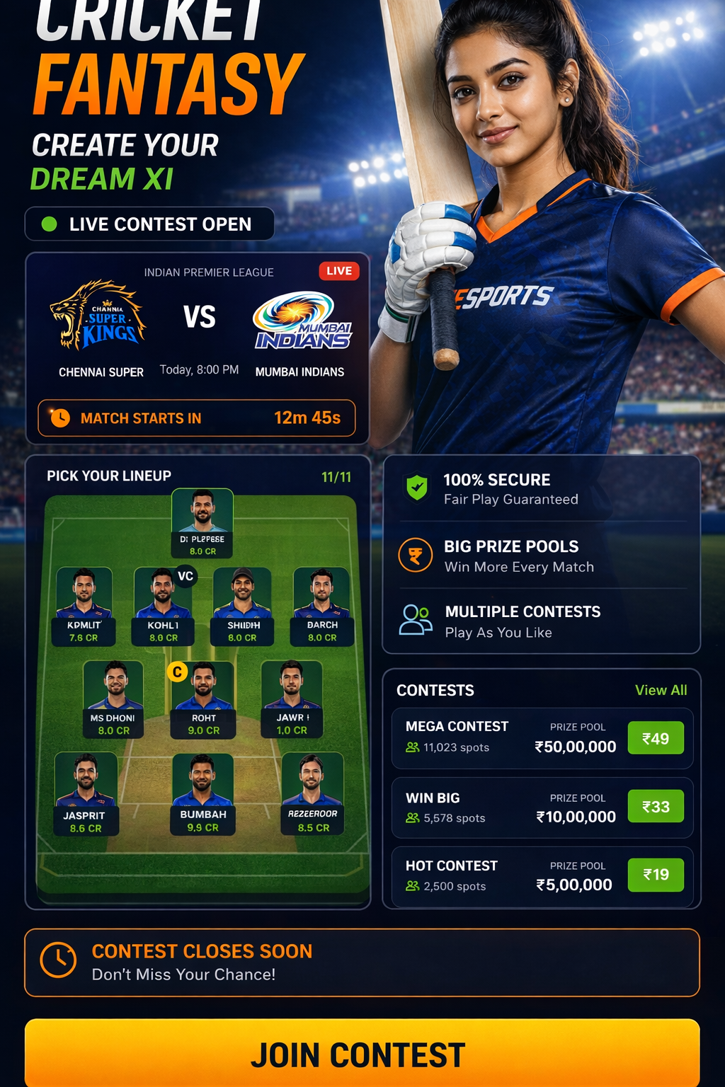 Come Sport App cricket matchday visual